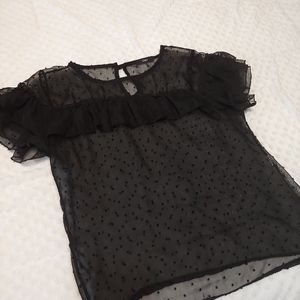 Zuiki black cap sleeve sheer blouse